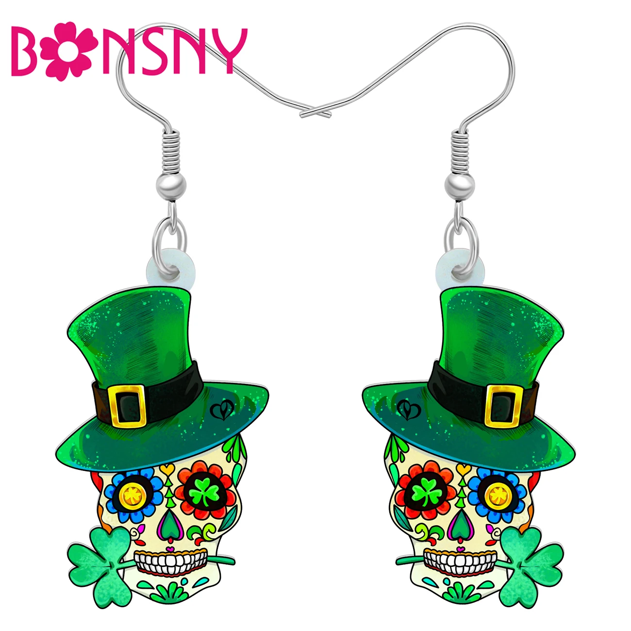 Bonsny Acrylic St Patricks Day Jewelry Flowers Hat Skull Earrings Novelty Dangle Drop For Men Girls Women Fashion Accessories