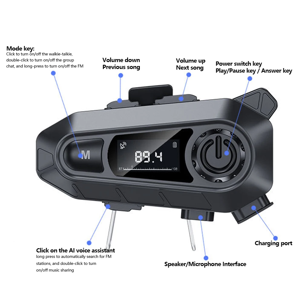 دراجة نارية سماعة خوذة BT5.3 اللاسلكية Handfree دعوة مقاوم للماء موتو سماعة مع راديو FM الموسيقى مشاركة شاشة LED لراكبي #6