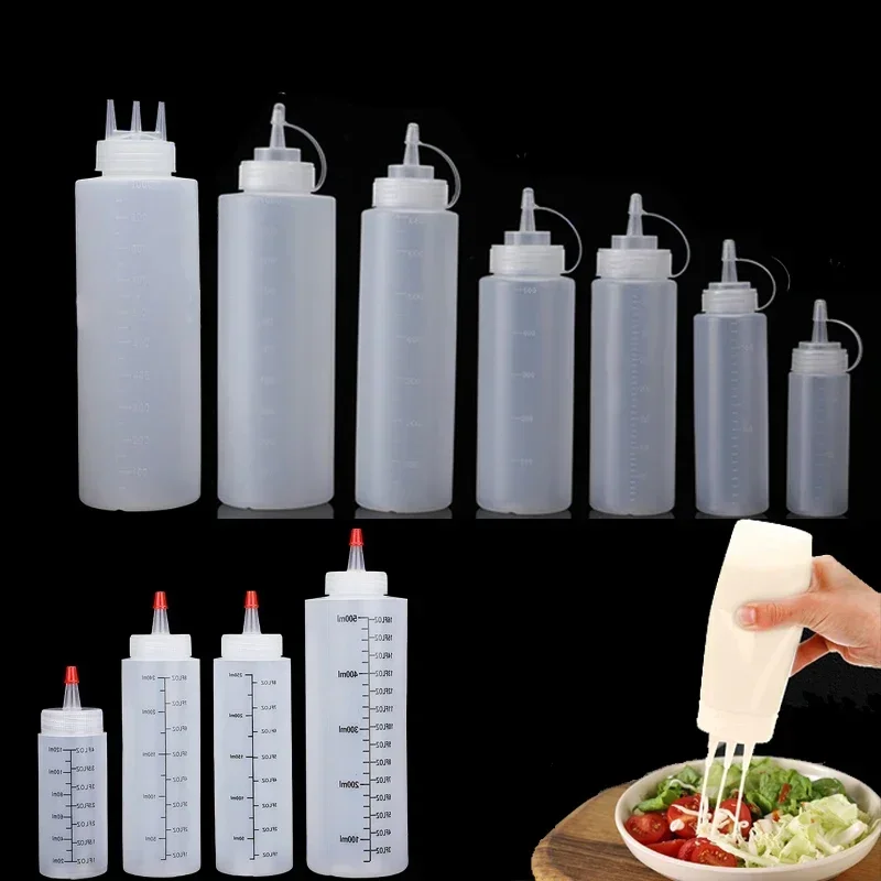5/10Pcs 120ml-1000ml Plastic Condiment Squeeze Bottles Squirt Bottles Containers For Sauces Ketchup BBQ Syrup Oils Leak Proof