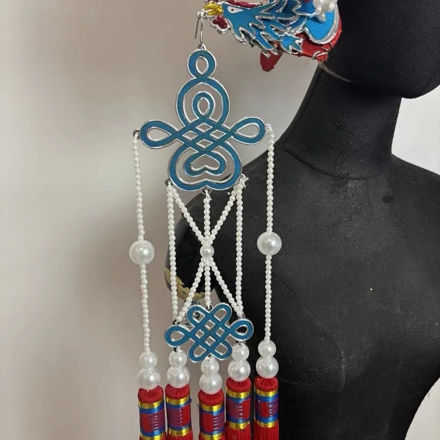 Disfraz tradicional chino de corona de Fénix, accesorio de actuación de escenario de ópera de Peking, sombreros de perlas con borlas