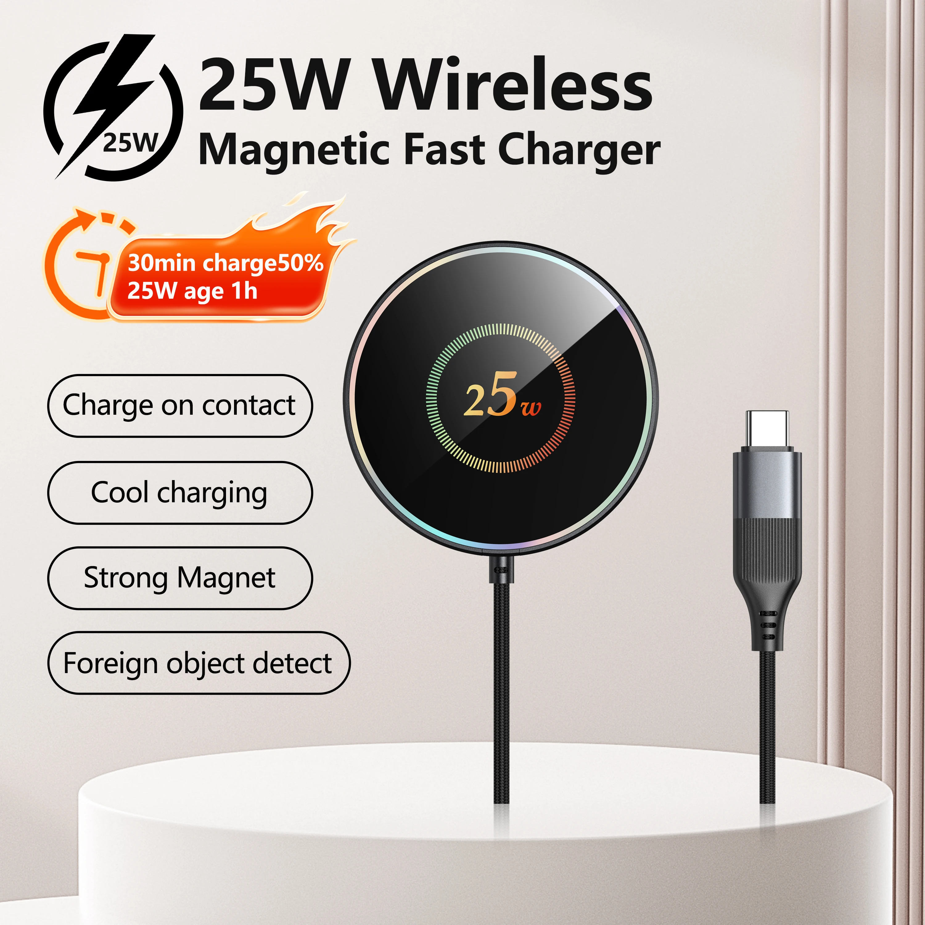 QI2 25W Fast Desk Magnetic Wireless Charger Strong Magnet Wireless Charging Pad Station For iPhone Samsung