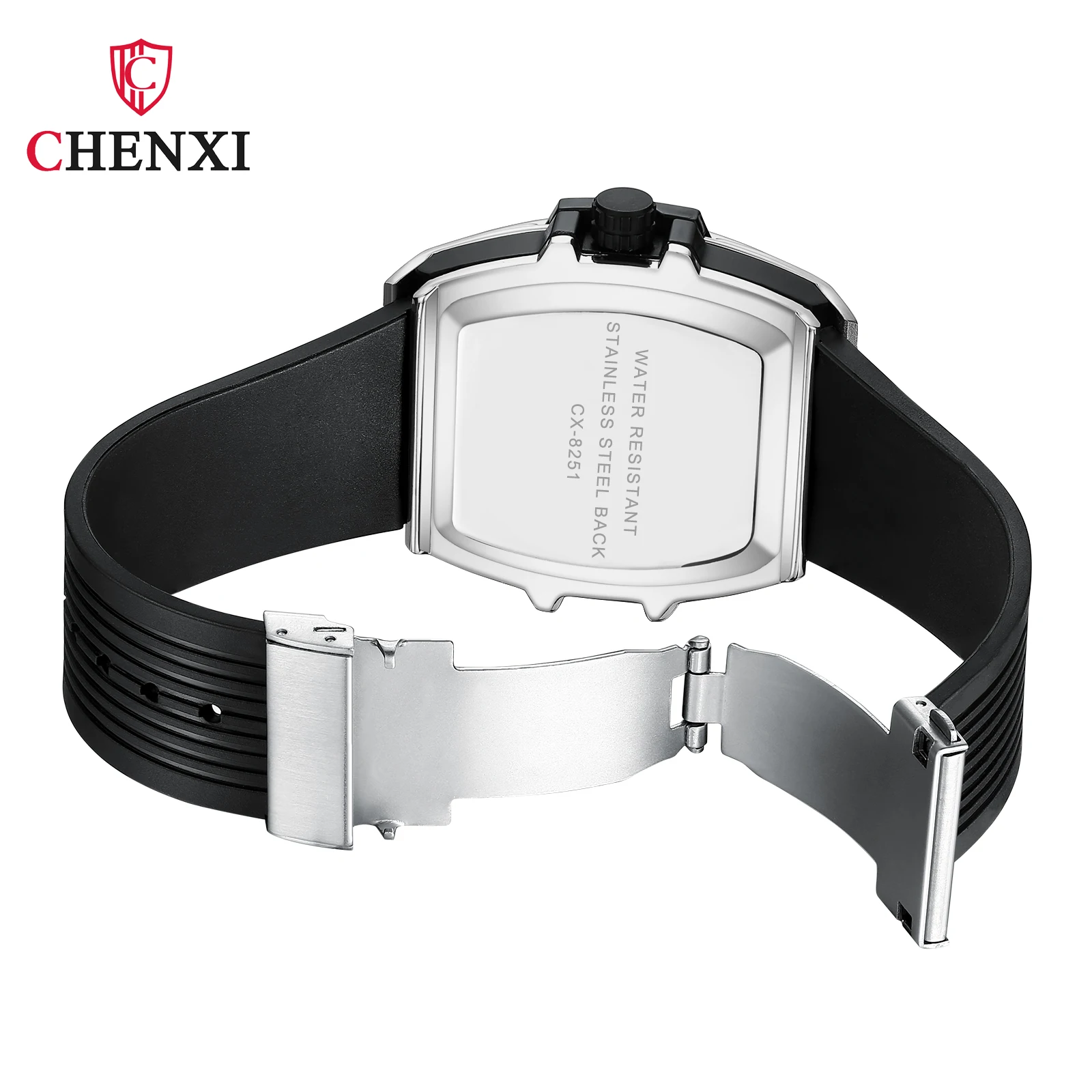 CHENXI 8251 Relógio de quartzo masculino barril de vinho quadrado calendário legal relógio com fita de silicone luminosa à prova d'água