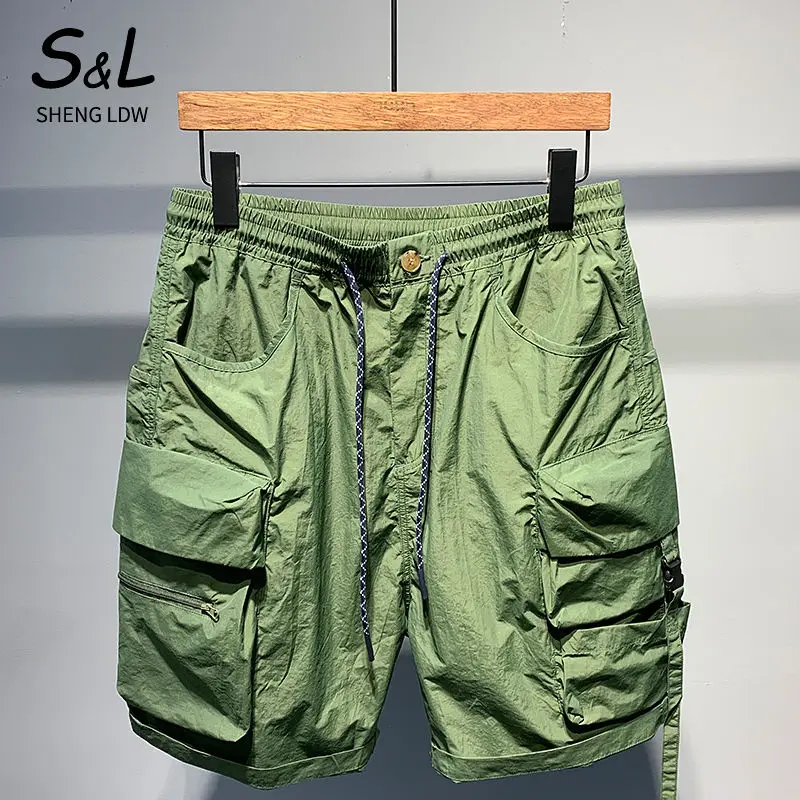 Shorts Men's Pants Men's Solid Color Simple and All-match Spliced Drawstring Work Pants Summer Fashion Casual Pants