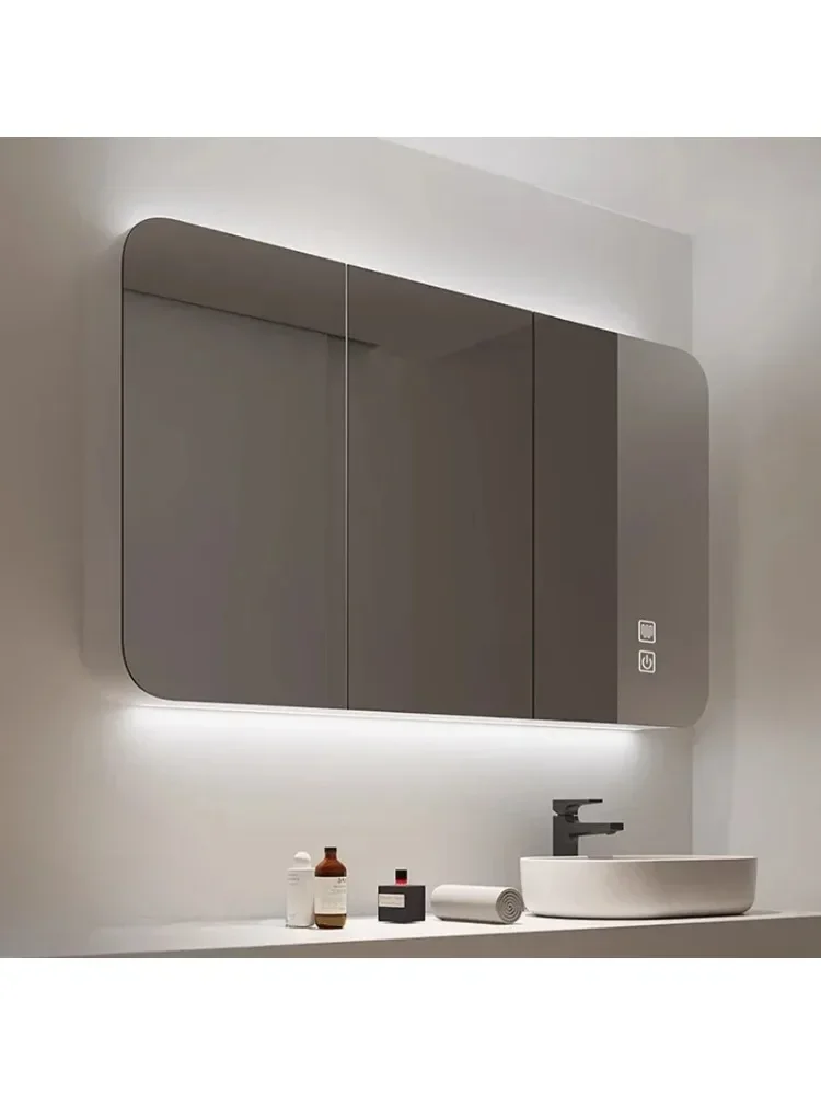 Armário de espelho de banheiro inteligente montado na parede armário de espelho de desembaçamento com luz elegante e simples móveis para casa