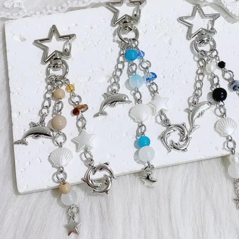 موضة دولفين شل ستار المفاتيح النسخة الكورية الخرز كيرينغ مفتاح السيارة حامل ظهره قلادة حقيبة اكسسوارات الديكور
