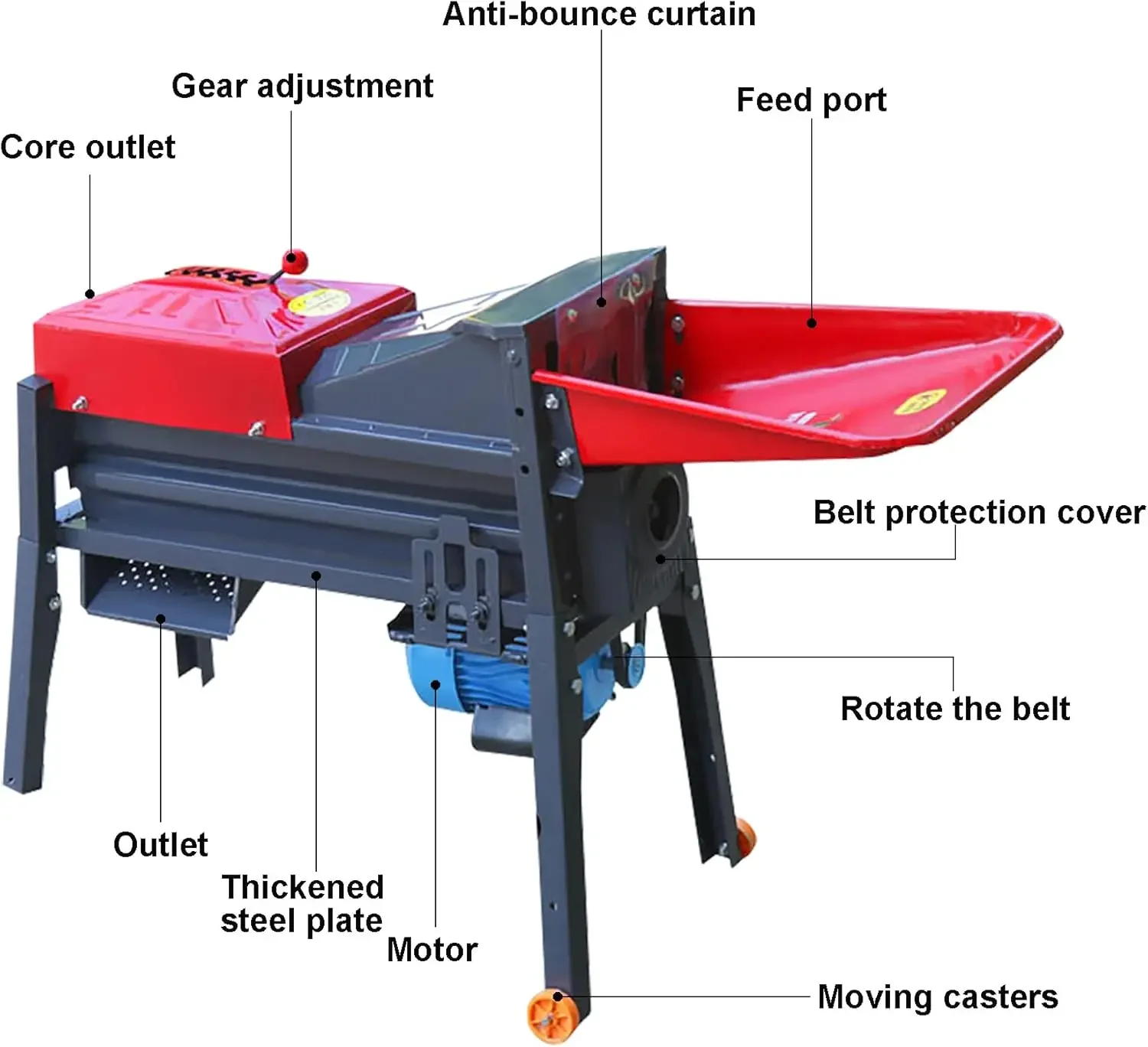 Trebbiatrice per mais, sgusciatrice per carichi pesanti, spelafili automatica, trebbiatrice per sgusciatrice a secco da 2800 giri/min