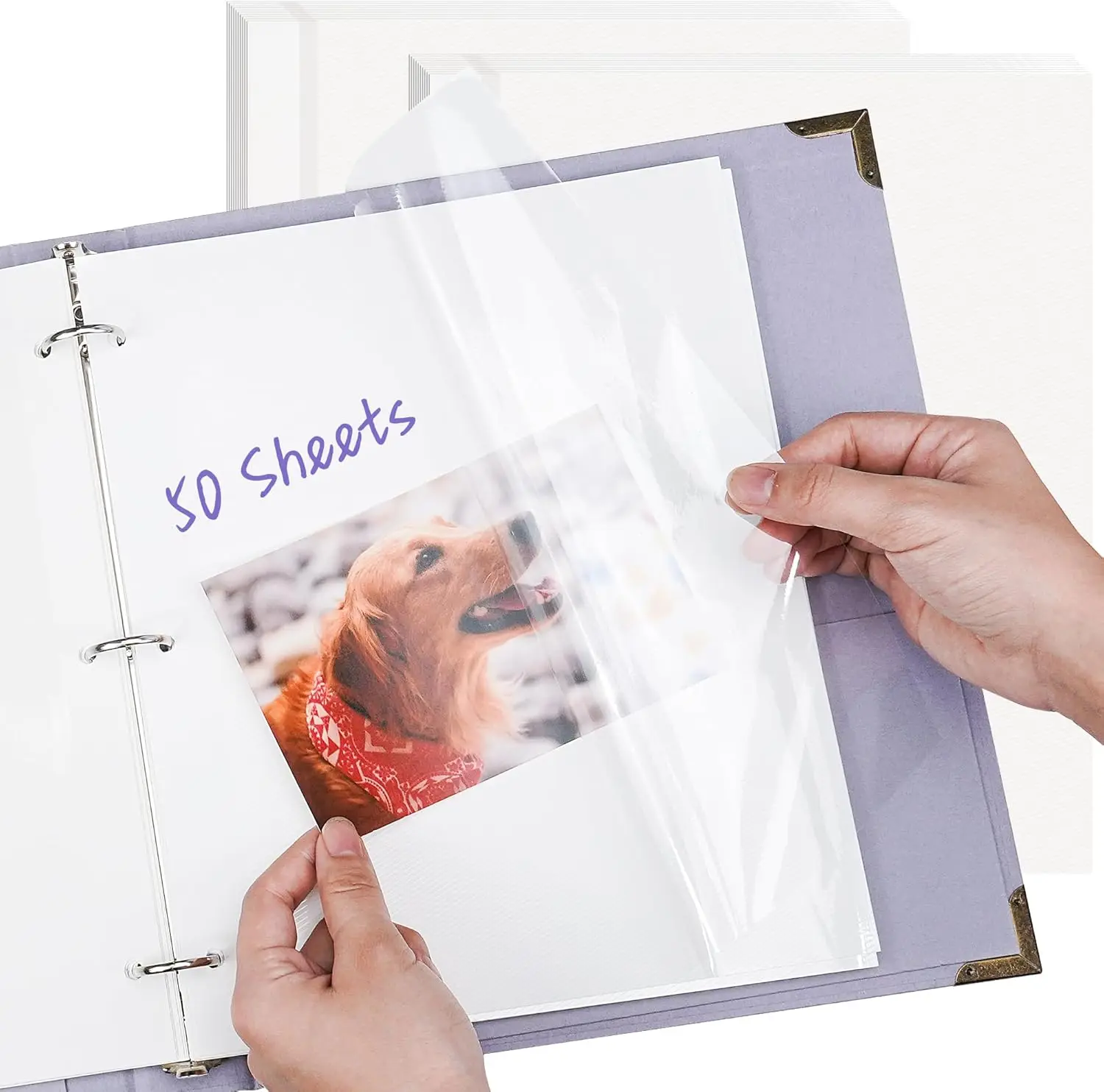 

Photo Album Refill Pages for 3 Ring Binder, 50 Sheets/100 Pages Self Adhesive Scrapbook Papers, Letter Size Photo Album