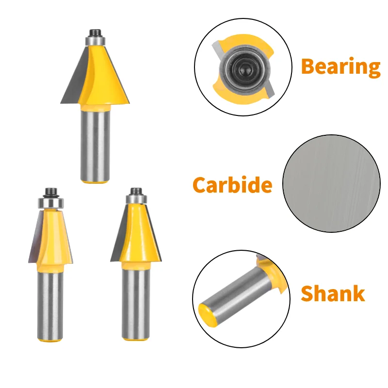 12MM 12.7MM Shank 11.25° 15° 22.5° 30° 45° 60° Chamfer Router Bit 6Pcs/Set Woodworking Milling Cutter for Wood Face Mill