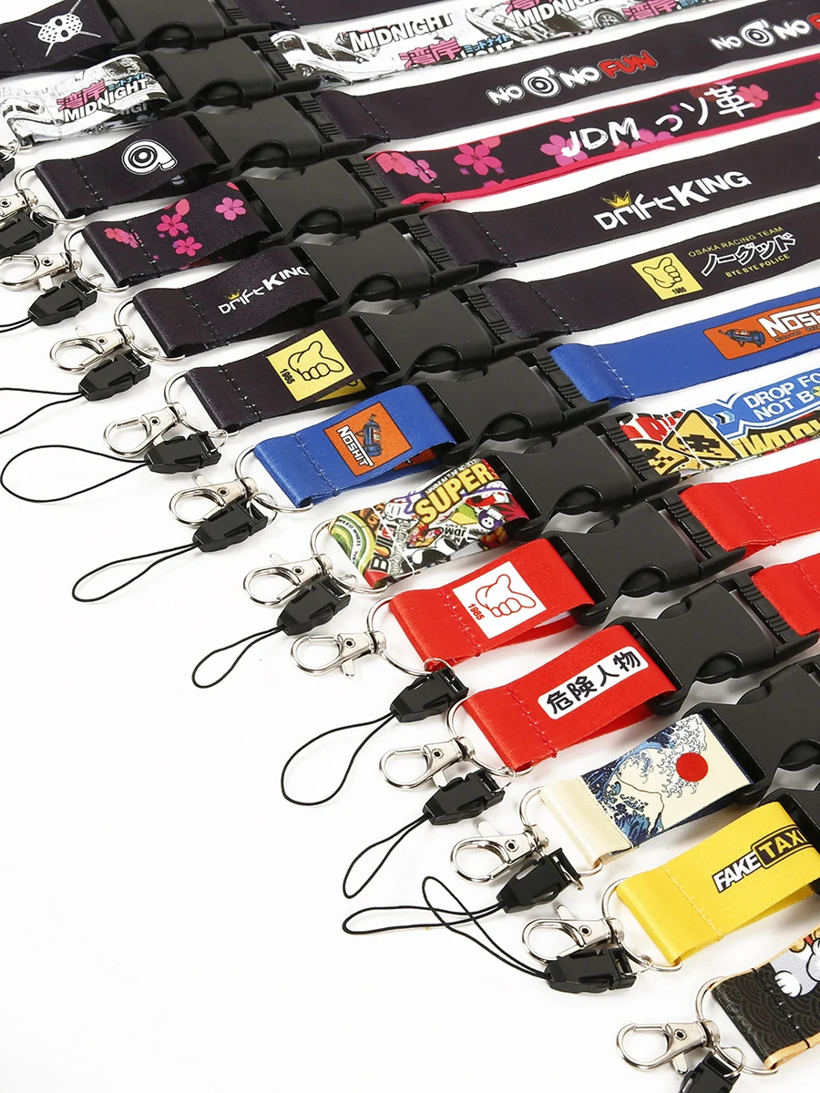 NEW JDM Style Lanyard Keychain Work Card ID Cell Phone Key Hanging Neck Lanyard NOS FAKE TAXI Keyring Motorcycl Auto Accessories