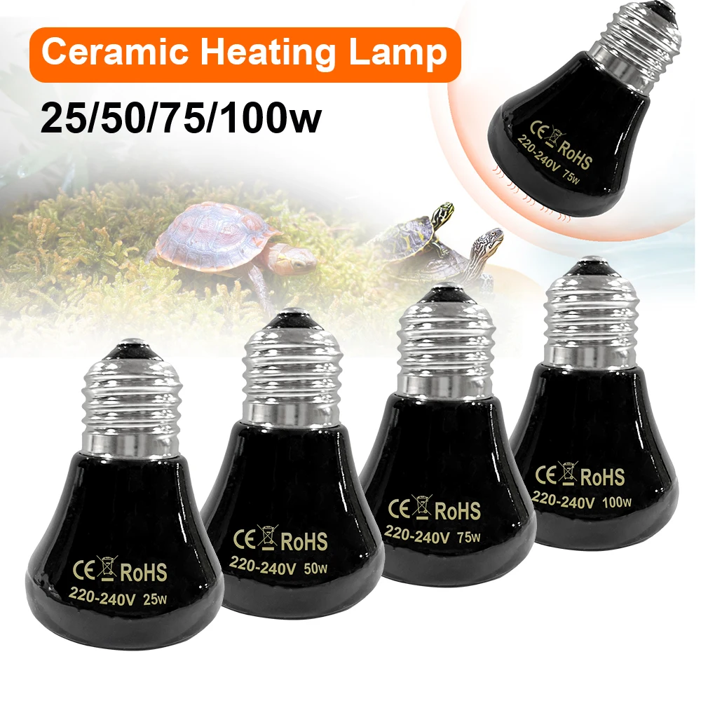 25/50/75/100W Mini Pet Heating Lamp Reptile Pet No Light Far Infrared Ceramic E27 Small Heating Lamp Pet incubator Winter Warmer