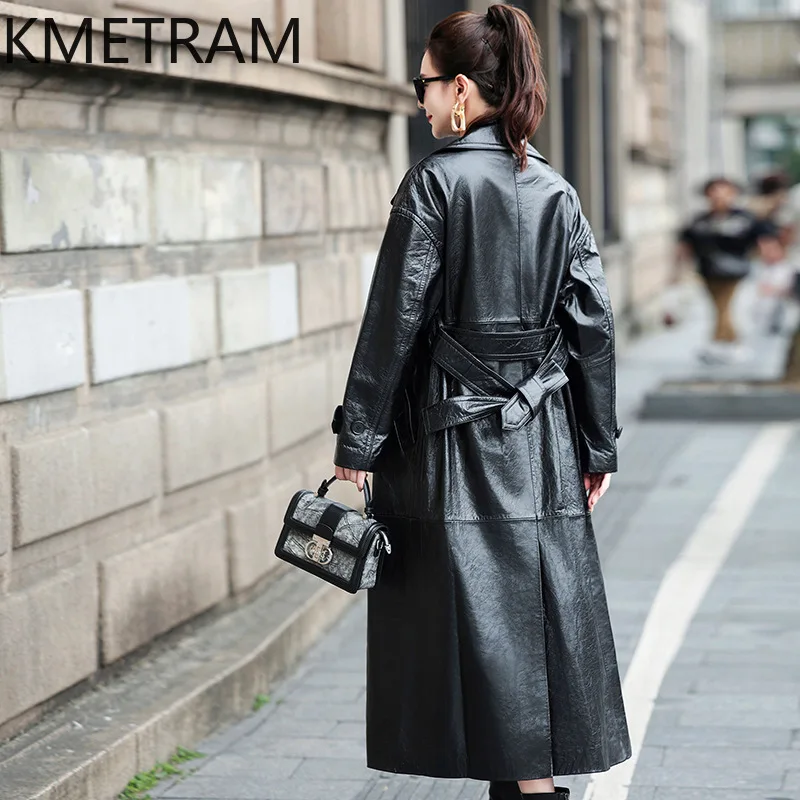 Giacca in vera pelle Donna 100% pelle di pecora Giacche nere Donna Trench lungo in pelle di alta qualità Abiti autunnali 2025 дубл Javка