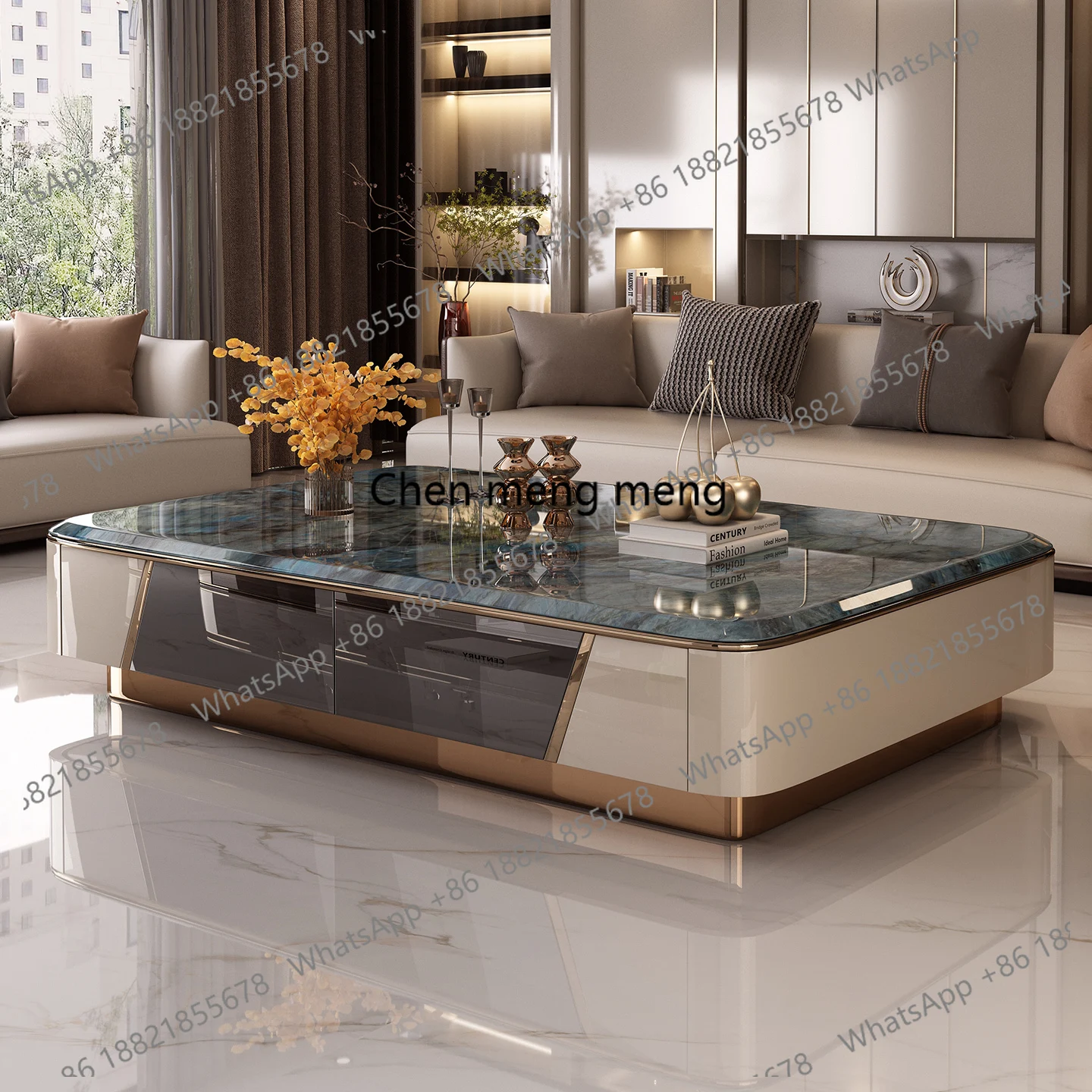 

Light luxury high-end microcrystalline stone coffee table size flat floor living room household 1.4 meters