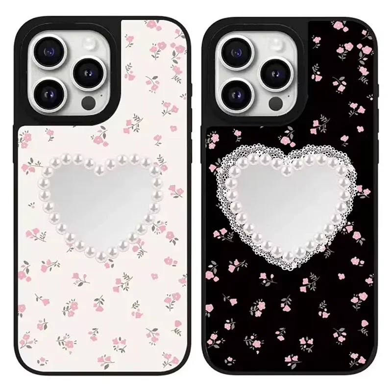 

Heart Flower Mirror Magnetic iPhone 12 13 14 15 16 Pro Max Protective Case