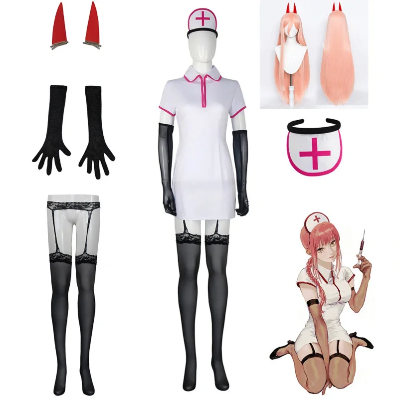 ชุดยูนิฟอร์มสวมศีรษะสีขาวสำหรับผู้หญิงชุดยูนิฟอร์มพยาบาลชุดคอสเพลย์ผู้หญิงเลื่อยยนต์