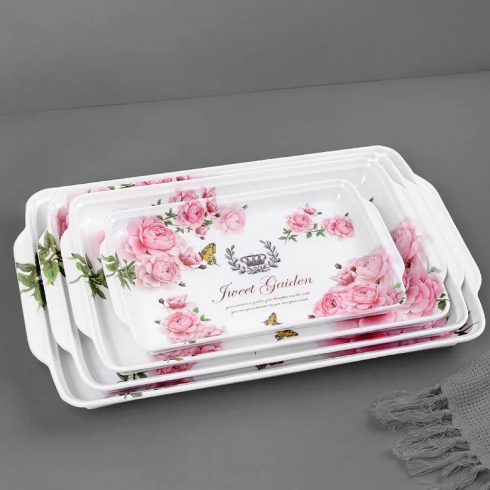 Nordic Rectangular Melamine Serving Tray Plate For Kitchen Tableware Organizer Tea Coffee Cup Fruit Pastry Home Dish