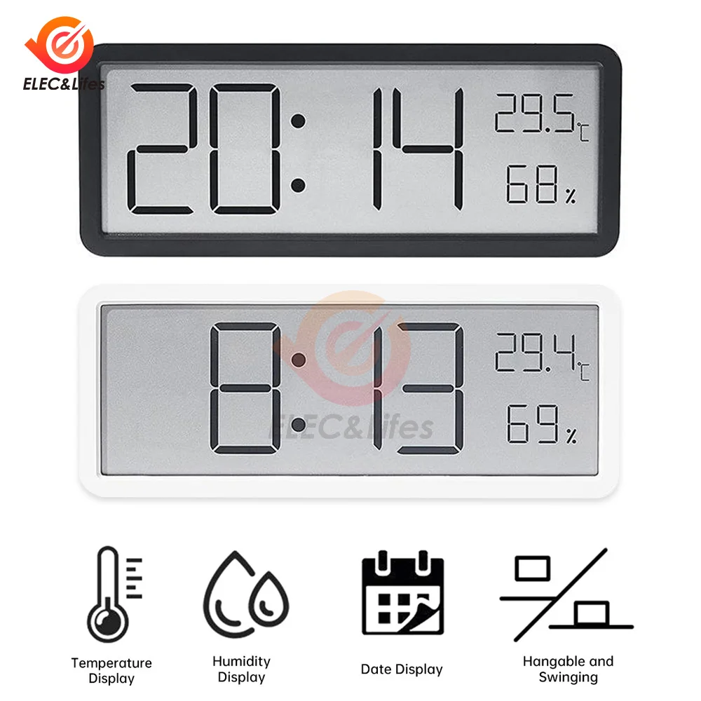 หน้าจอ LCD นาฬิกาแขวนดิจิตอลเวลาอุณหภูมิความชื้นจอแสดงผลนาฬิกาอิเล็กทรอนิกส์แขวนเดสก์ท็อปนาฬิกาดิจิตอลแบตเตอรี่ขับเคลื่อน