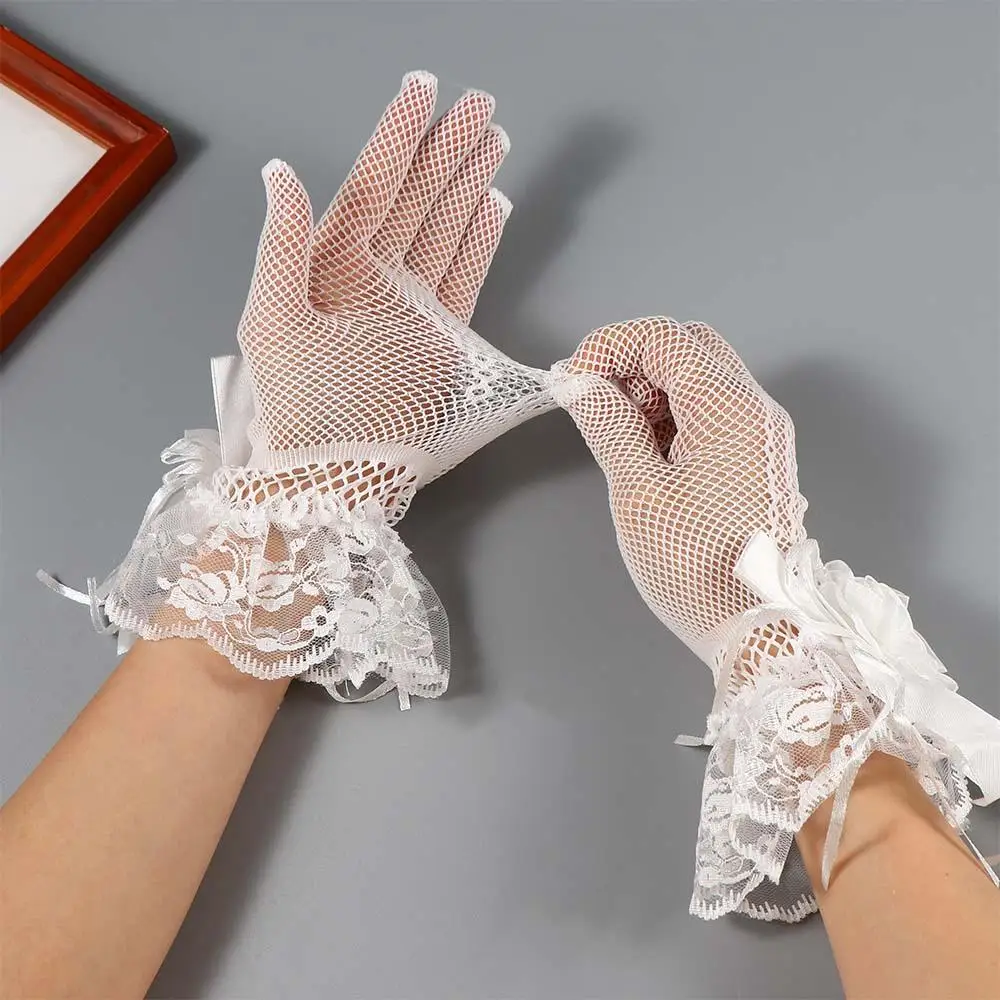 Korean Thin Bridal Sun Protection Mesh Elasticity Hand Sleeve Flower Lace Mittens Wedding gloves