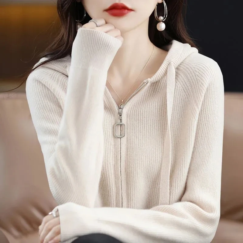 Cárdigans de punto con cremallera para mujer, cárdigan cálido de manga larga, suéter informal de moda coreana, otoño e invierno, 2024