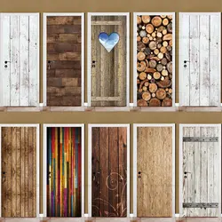 Retro Old Wooden Door Sticker Vinyl PVC Poster Wallpaper Waterproof Self-adhesive Home Decor Bedroom Door Sticker