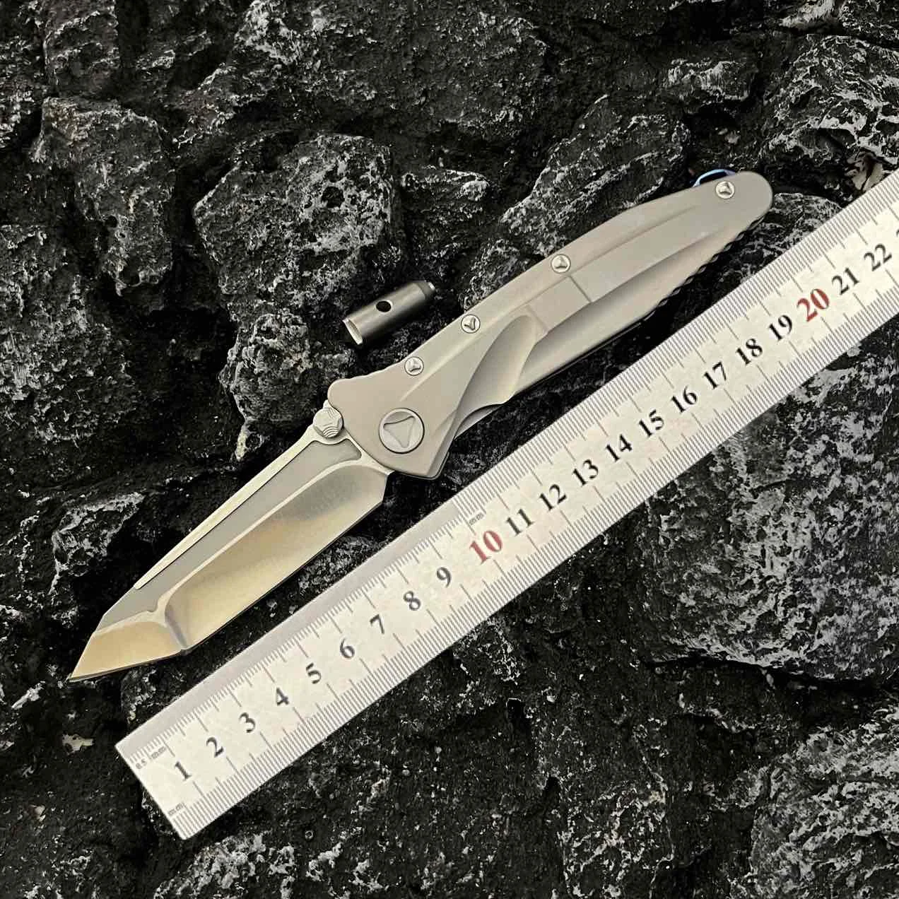 

New CNC 8.5-inch titanium handle D2 blade ceramic bearing pocket survival EDC tool camping hunting outdoor folding knife tool