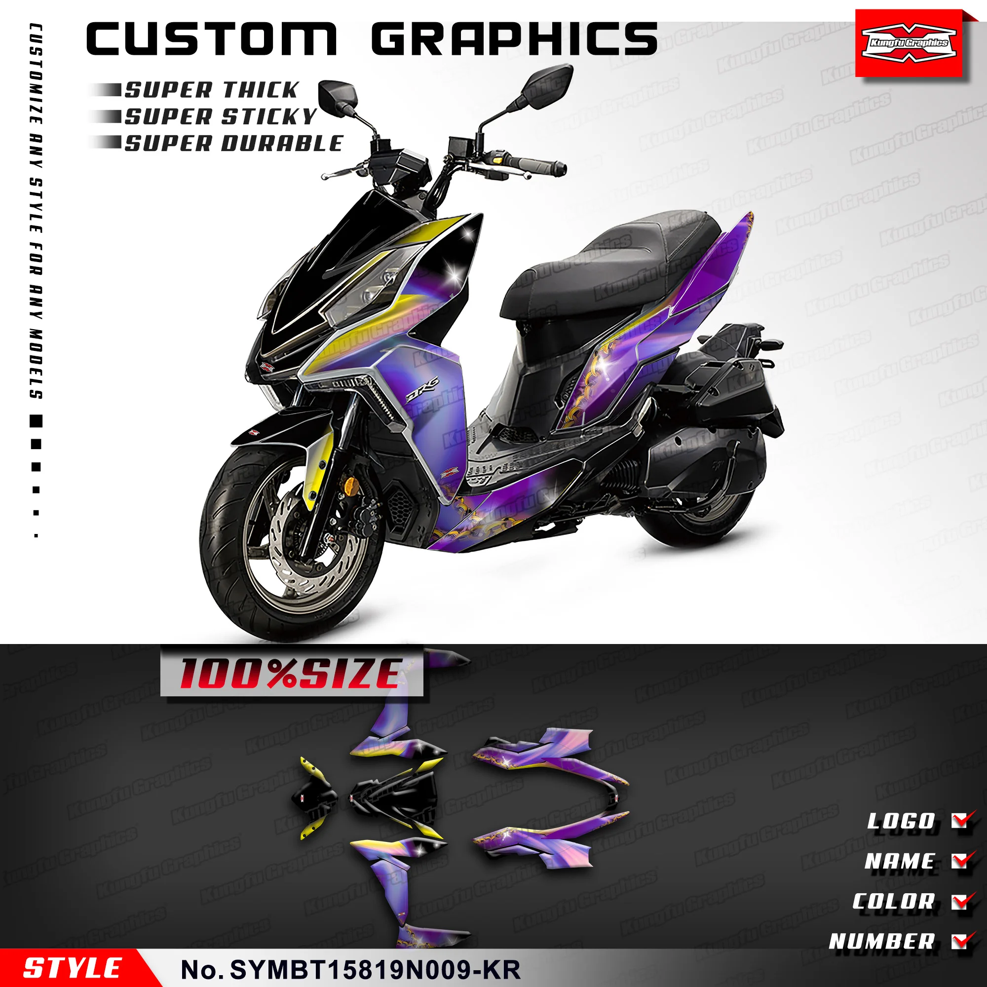 

KUNGFU GRAPHICS Motorcycle Graphics Decals Stickers Kit for SYM DRG BT 158 2019 2020, SYMBT15819N009-KR