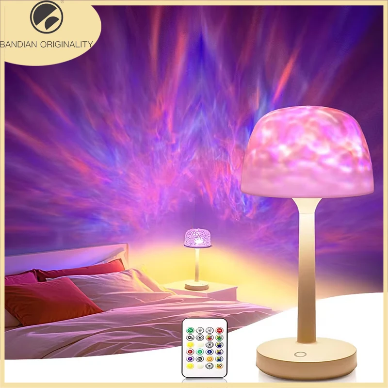Creative Ocean Wave Cordless Projector Light RGB Color Changing Table Lamp For Bedroom Living Room Game Party Atmosphere Lights