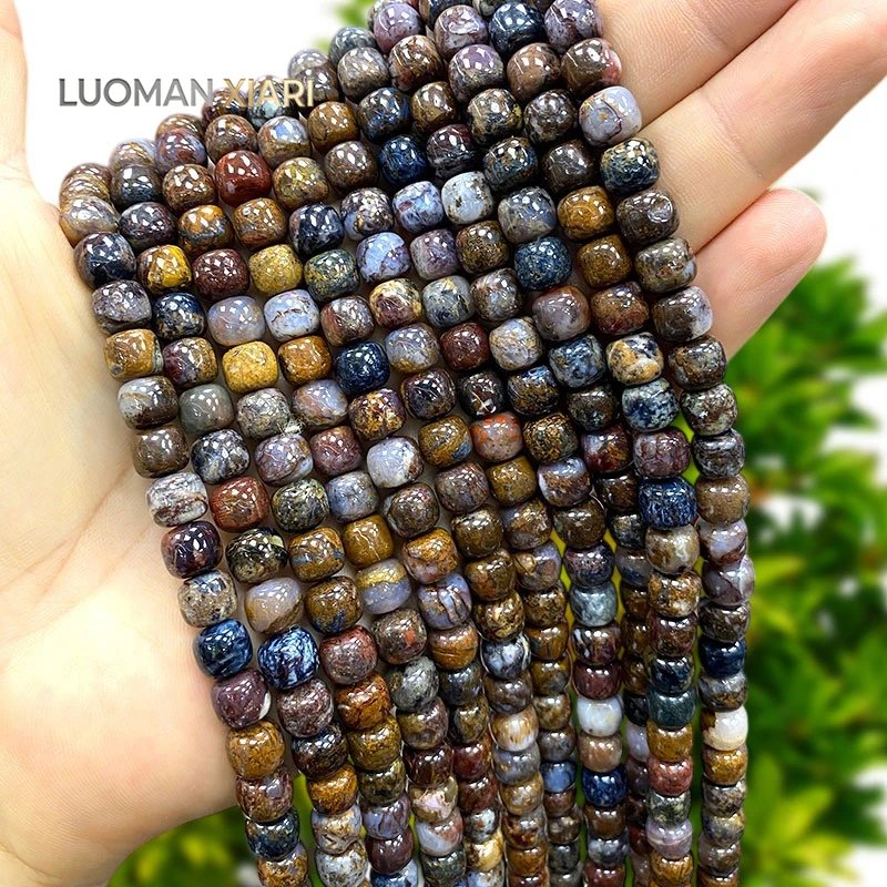 Natürliche Edelstein-Flachperlen 7-8mm Kaffee-Pietersit-Jaspis Zwischenperlen für Schmuckherstellung DIY Armband Anhänger Zubehör