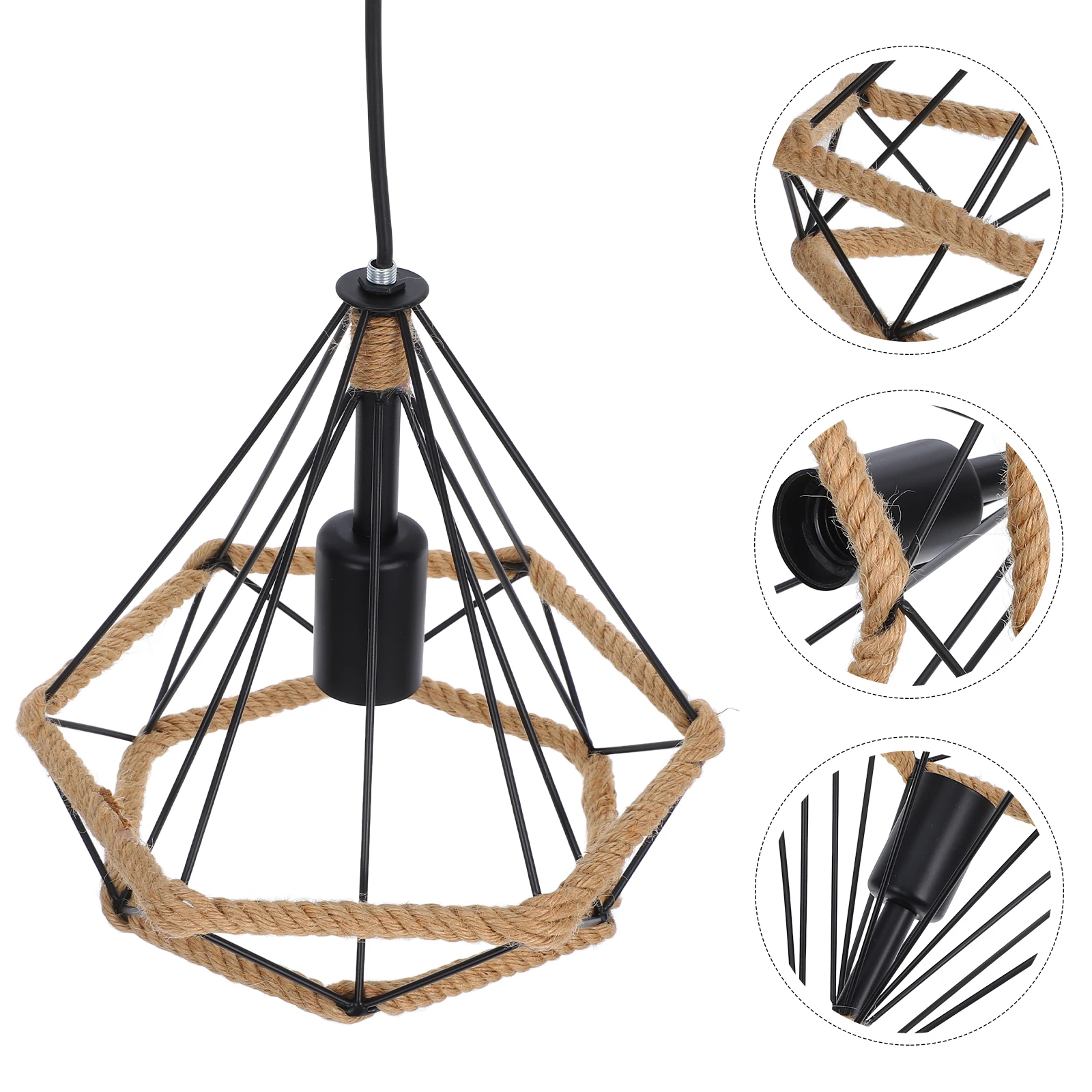 Wrought Iron Rope Ceiling Lamp Vintage Diamond Shaped Chandelier Country Style Hanging Pendant Light 110-220V E27 Decorative