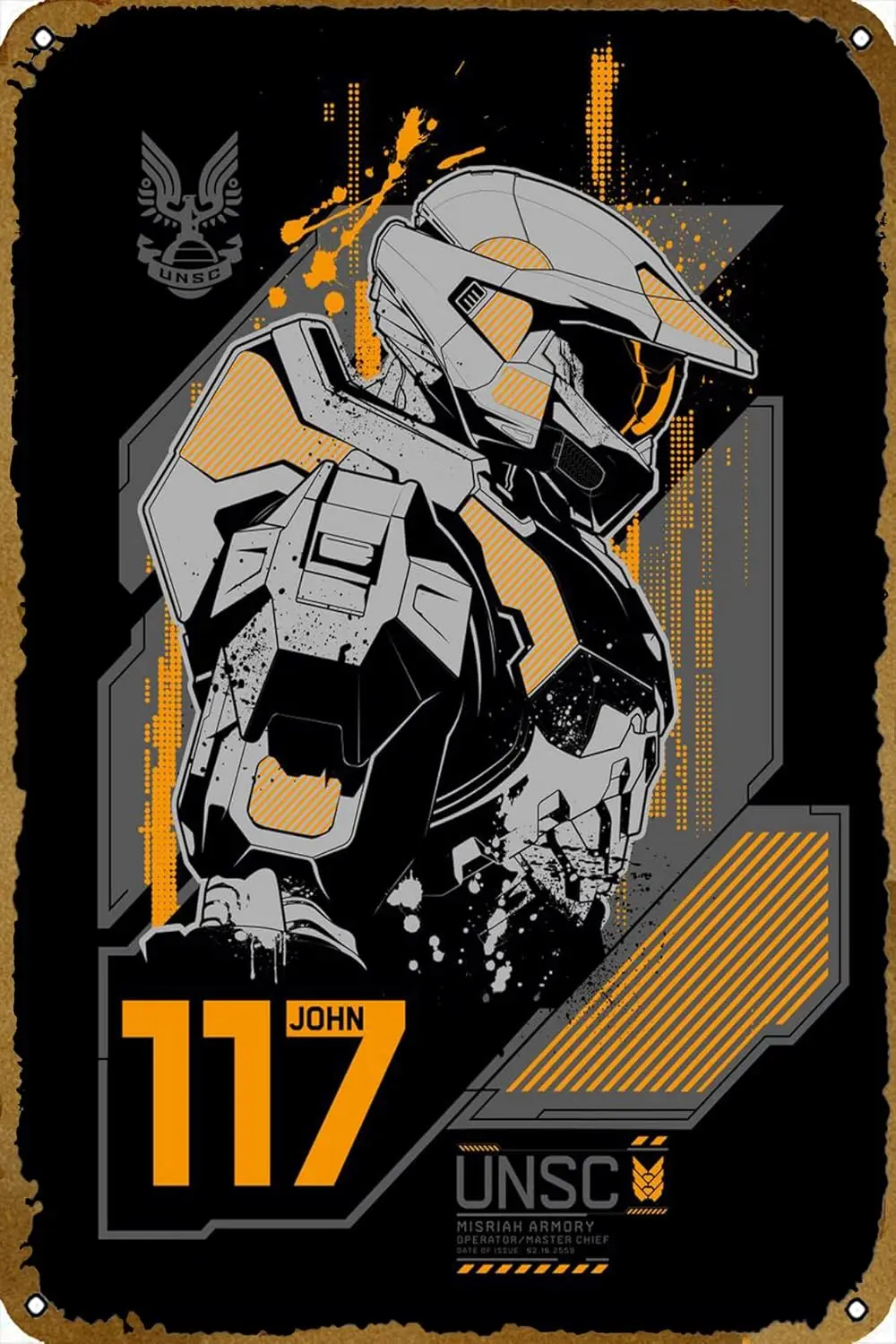 John-117 Profile Poster Video Game Metal Tin Sign Gaming Cool Wall Decor Gifts for Gamers 12x8 inch