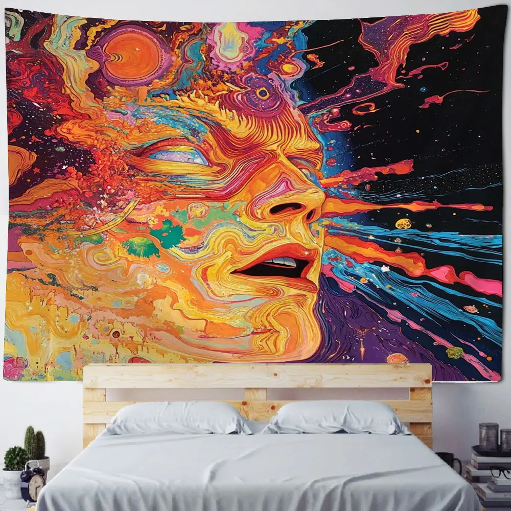 

Psychedelic illustration Bohemian hippie wall decoration tapestry psychedelic skull illustration decoration tapestry