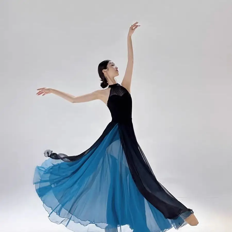 Elegant Dance Performance Dress 720 Degrees Double Layered Skirt with Large Swing for Classical Mordern Dancing Practice