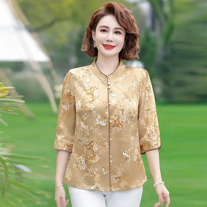 

Mom's Summer Outfit Fashionable Women's Shirts New Chinese Style Blouses