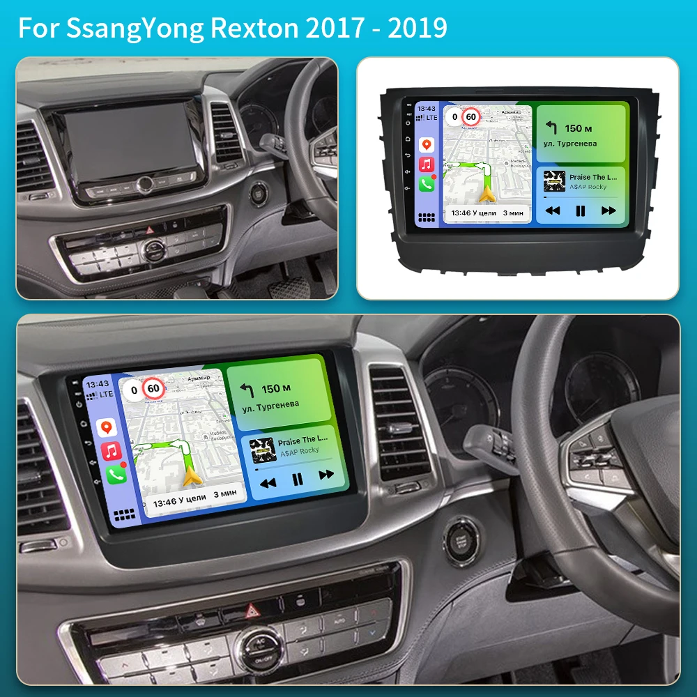 Android 16 Carplay Auto Multimedia Navigation Radio Player Head Unit for Ssangyong Rexton Musso 2018 2019 GPS WiFi+5G Stereo