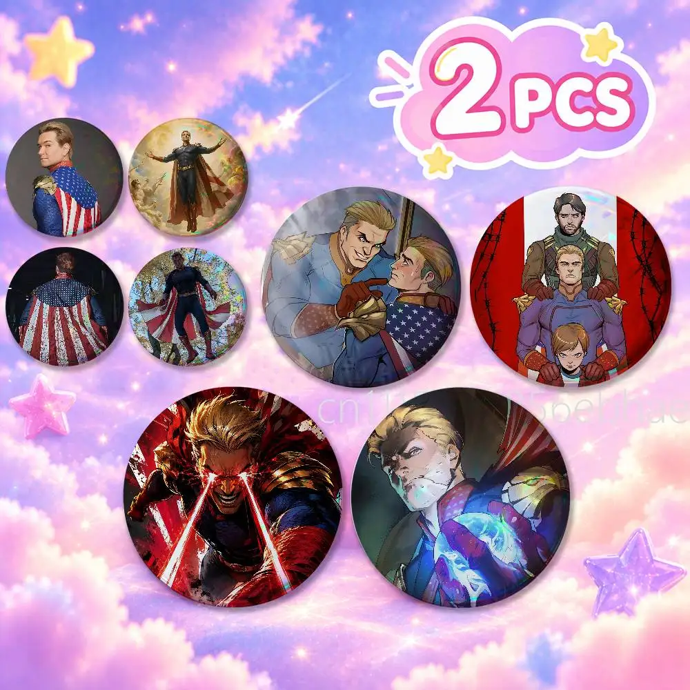 FOR The Boys Homelander 2Pcs Set Round Badge Holographic Foil Button Pin Brooch Backpack Clothing Lapel Decor Fans Gift