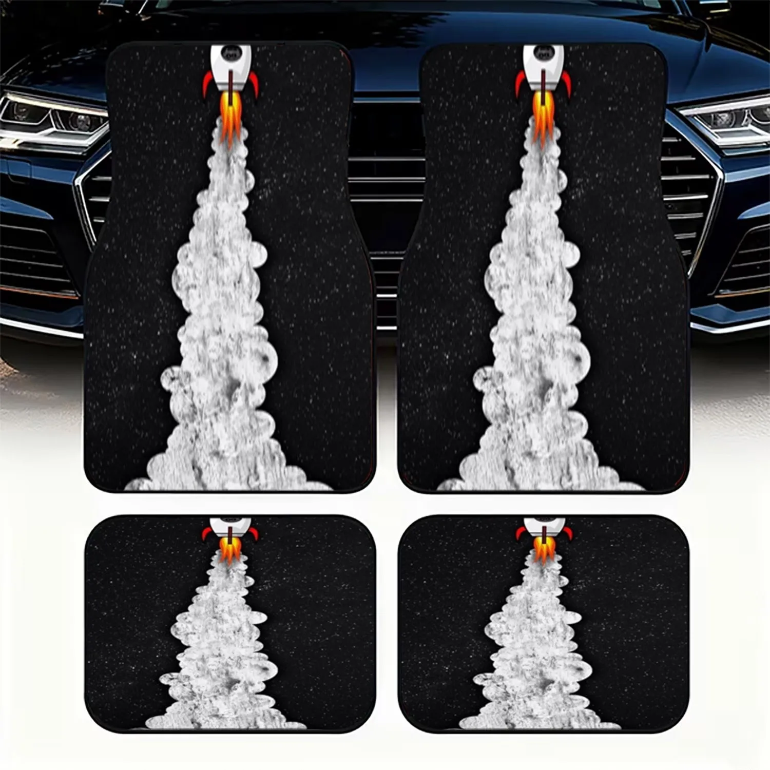 4pcs Car Floor Mats, Stylish Rocket - Themed Design, Material, Perfect For Daily Car Use, Durable Protection For Vehicle Floors,