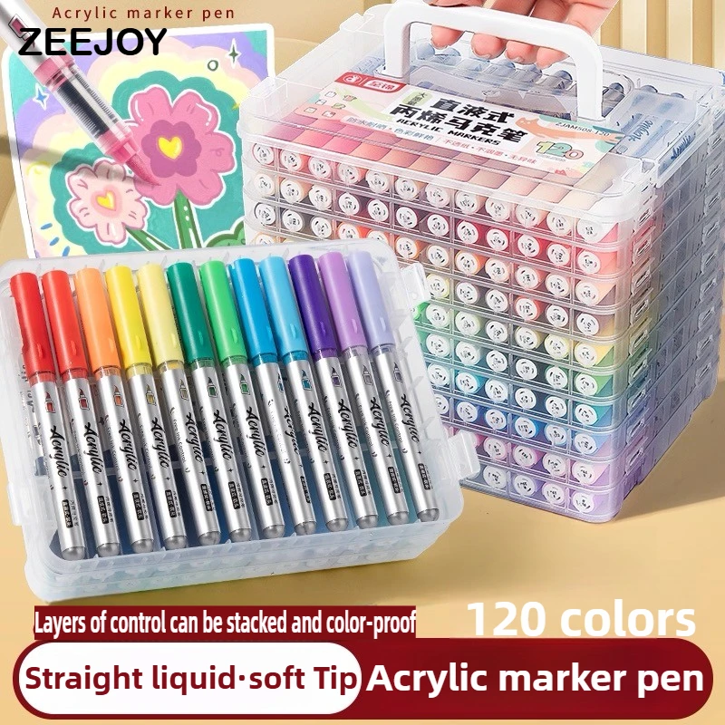 

ZEEJOY 120/1 Colors Acrylic Markers Soft Brush Tip Paint Pen for Fabric Rock Painting Stationery Art School Office Supplies