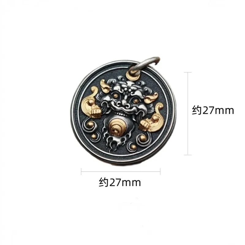 Vintage Relief Divine Beast Tang Lion Pendant Male Choker Accessories Blessing Safety Buckle Necklace For Men Jewelry