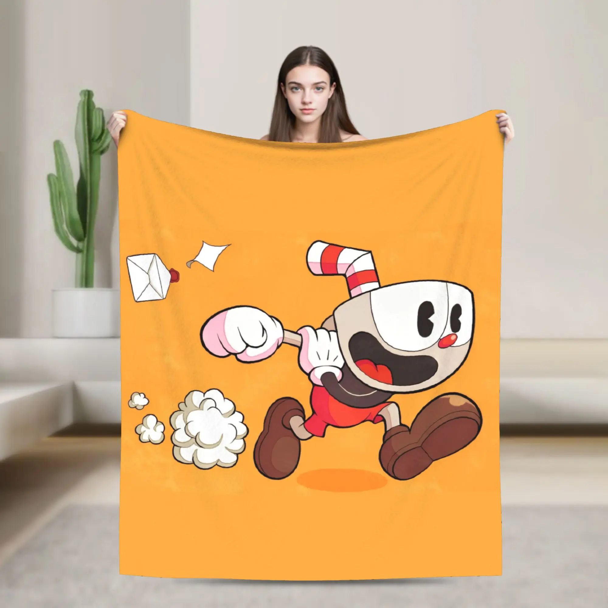 Great Retro Game Battle Cupheads Blankets Indie Shooting Games Flannel Funny Warm Throw Blankets for Coverlet  Winter,