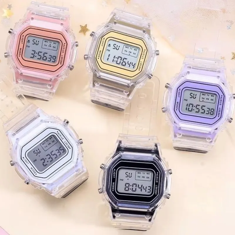 Sports Electronic Watch Men and Women Square Junior High School High School Students White LED Digital Watches