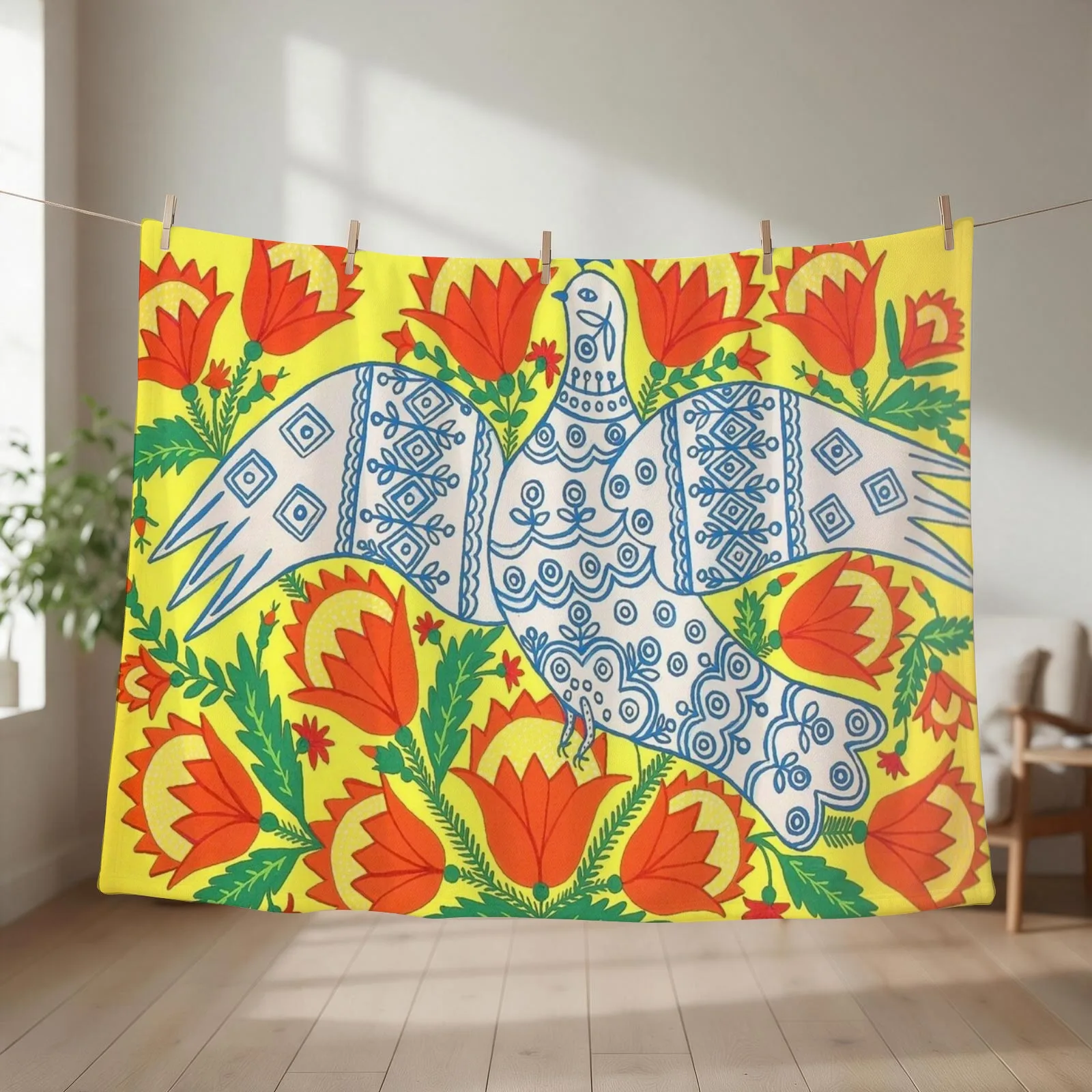 A Dove Has Spread Her Wings And Asks for Peace by Maria Prymachenko Throw Blanket cosplay anime Soft bed plaid Blankets