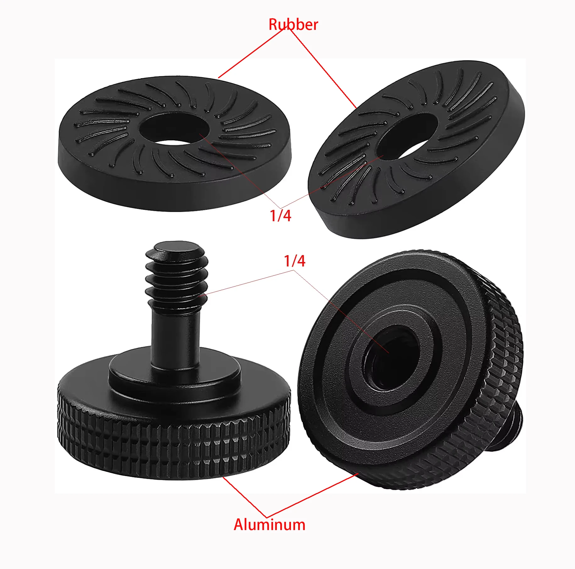 2 Set Thumb Screw Camera Quick Release Adapter with Rubber Pads, Tripod Screw Rubber Washers 1/4