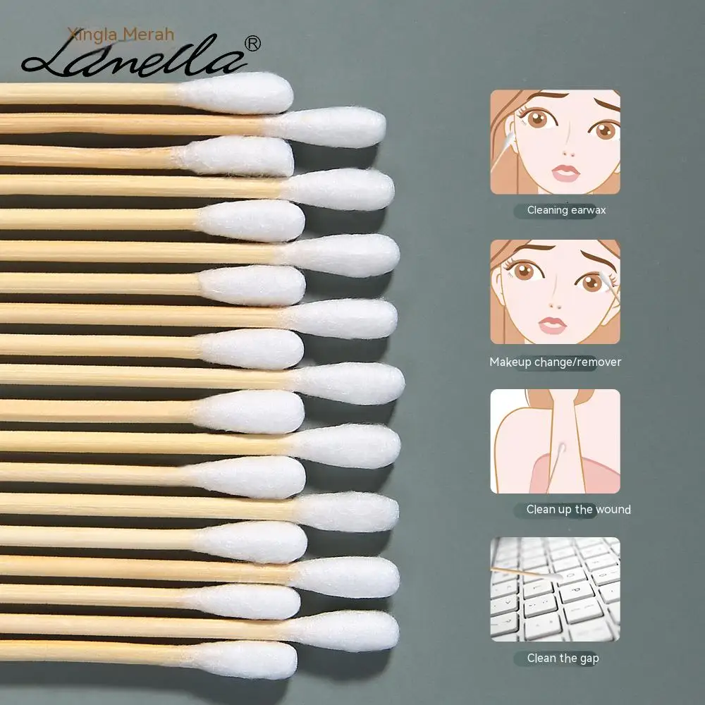 100 個使い捨て綿棒糸くずの出ないマイクロブラシ木製綿棒綿棒クリーンスティックまつげエクステンション接着剤除去ツール