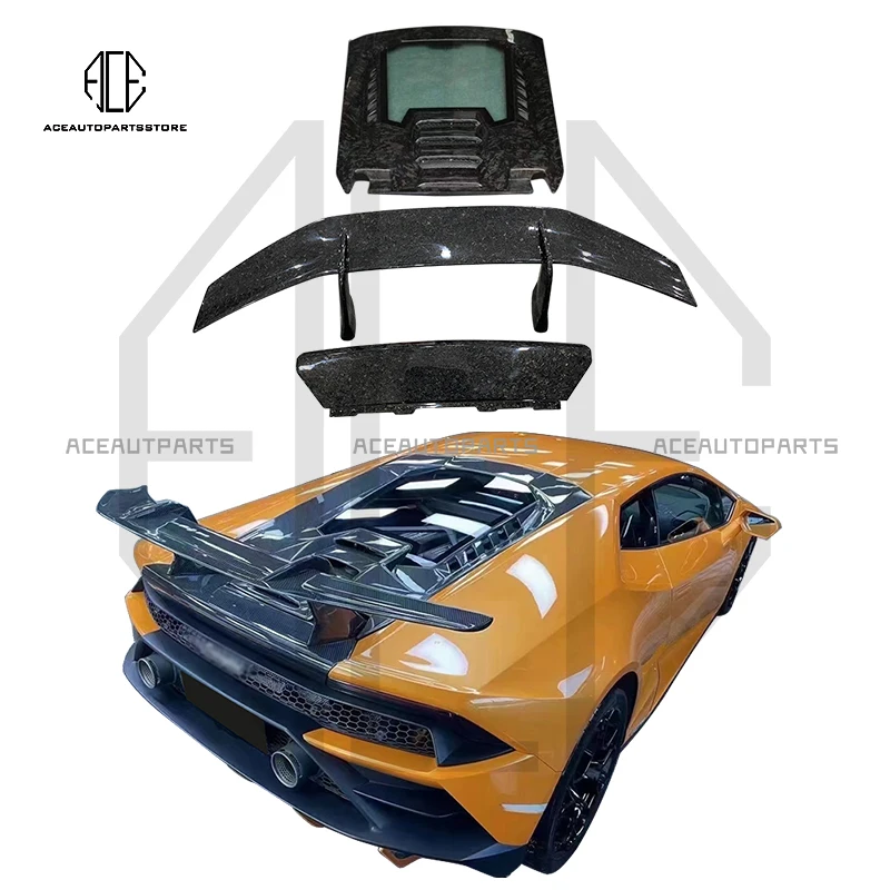 Performance style carbon fiber engine bonnet +carbon fiber rear wing for Huracan engine hood for Huracan EVO LP580 LP610