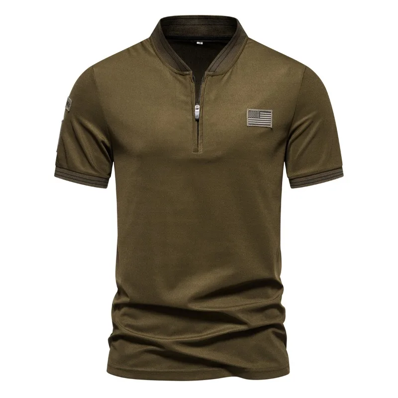 4 Colors!2023 New Summer Men's Standing Neck T-shirts High Quality Slim Fit Tees High Street Short Sleeve Outdoor Sports T-shirt