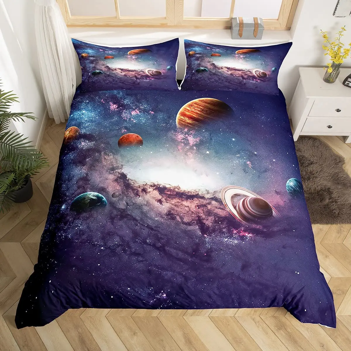 Galaxy Duvet Cover Set 3D Printed Space Themed Bedding Set Kid Boy Galaxy Series Universe Pattern Polyester Quilt Cover for Girl