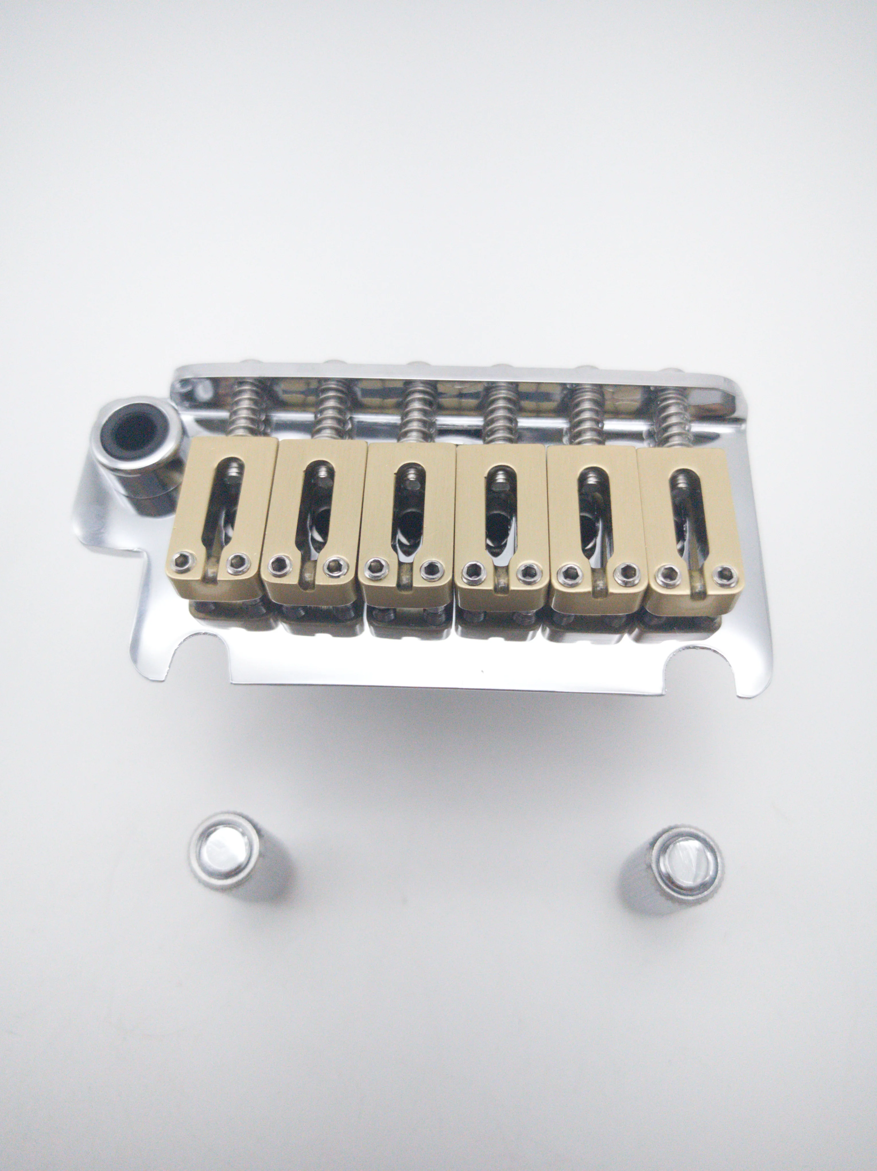 2-Point Tremolo Guitar Bridge, Stainless Steel Block, Brass Saddles, 52.5mm String Spacing, Chrome Finish