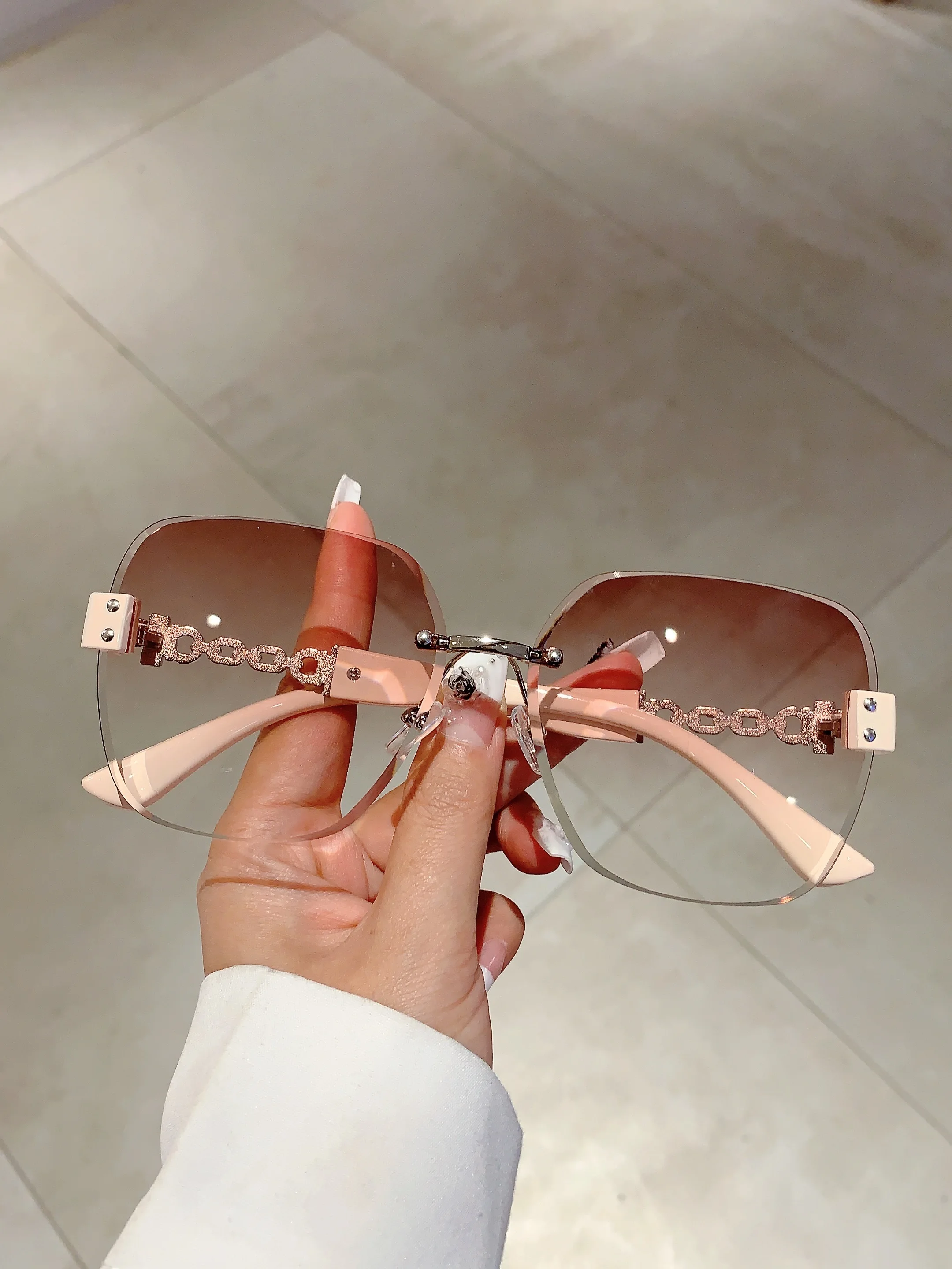 KAMMPT Neue Übergroße Randlose Kette Beine Sonnenbrille Vintage Männer Stilvolle Mode Weibliche Shades Luxus Marke Designer Brillen – Detail 11