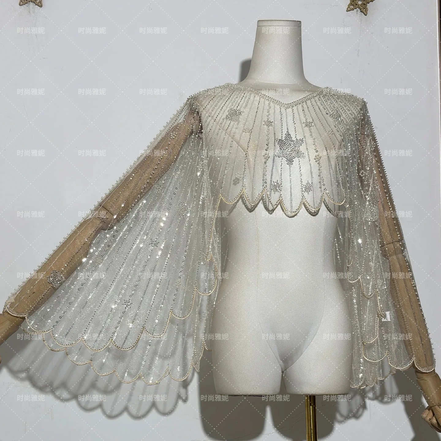 New Bead Diamond Flower Nail Bead Shawl Cover, Wing Outer Top, Music Festival Party Trendy Draped Veil Outer Outfit