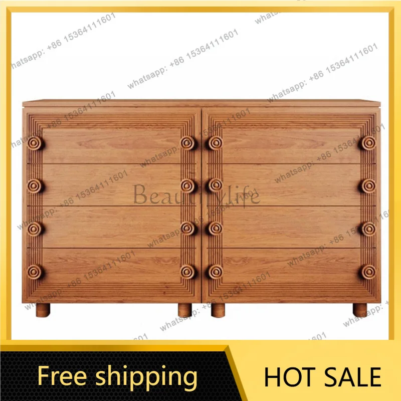 Zj. French retro solid wood chest villa antique wall drawer side cabinet