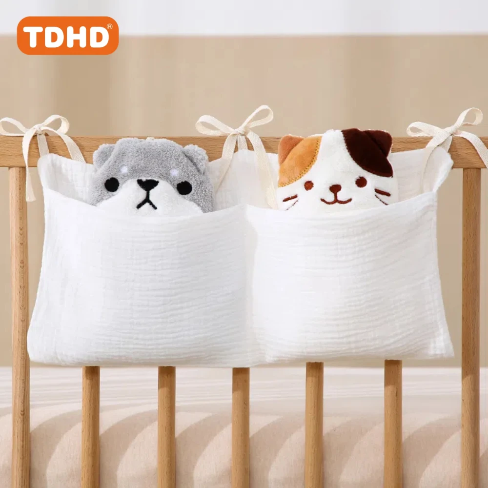 جيب معلق لمنظم سرير الملمس الناعم TDHD، حقيبة تخزين حضانة متعددة الأغراض للحفاضات والزجاجات وألعاب التسنين والديكور #6